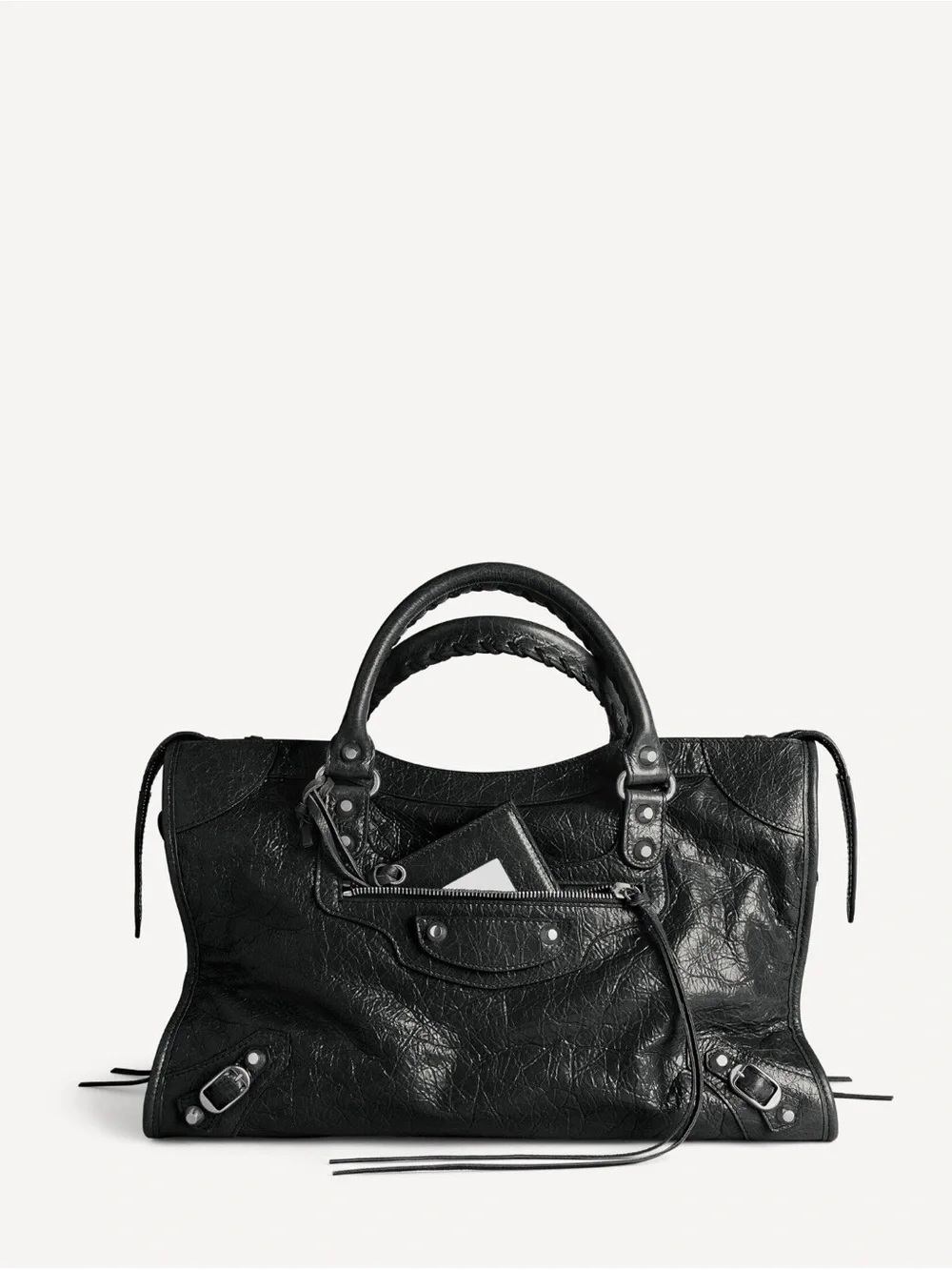 City Black Leather Top-Handle Bag
